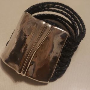 Blue Leather and Silver cuff bracelet
